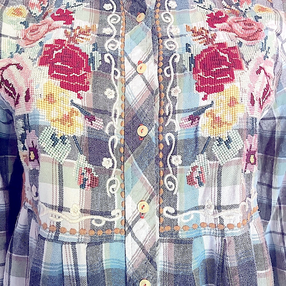 Johnny Was Workshop BOHO Embroidered Plaid Top - Picture 7 of 16